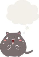 chat de dessin animé heureux et bulle de pensée dans un style rétro vecteur