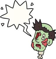 tête de zombie de dessin animé et bulle de dialogue vecteur