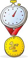 Médaille et chronomètre cartoon dessiné à main levée vecteur