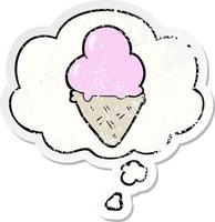 glace de dessin animé et bulle de pensée comme autocollant usé en détresse vecteur