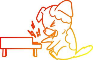 ligne de gradient chaud dessinant un chien de dessin animé se balançant au piano vecteur