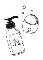 illustration vectorielle d'un gel nettoyant pour le visage et d'une brosse faciale électrique. belle illustration dans un style linéaire. produit de soin de la peau. vecteur