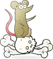 rat de dessin animé dessiné à main levée sur les os vecteur