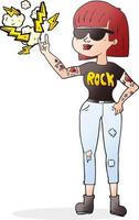 femme rock cartoon dessiné à main levée vecteur