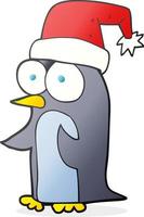 Pingouin de Noël cartoon dessiné à main levée vecteur