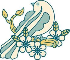 image emblématique de style tatouage d'un oiseau sur une branche vecteur