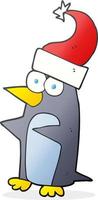Pingouin de Noël cartoon dessiné à main levée vecteur