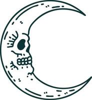 image de style de tatouage emblématique d'une lune de crâne vecteur