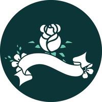 icône de style tatouage avec bannière d'une seule rose vecteur