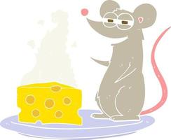 illustration en couleur plate de la souris avec du fromage vecteur