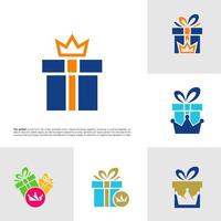 ensemble de modèle de conception de logo cadeau royal. roi cadeau logo concept vecteur. symbole d'icône créative vecteur