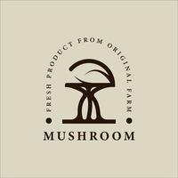 conception graphique d'icône de modèle d'illustration vectorielle vintage de ligne de logo de champignon abstrait. signe ou symbole d'aliments biologiques pour un produit agricole avec un style rétro vecteur
