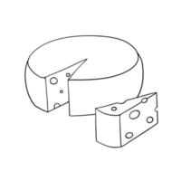 un ensemble d'icônes monochromes, une grande tête de fromage avec un morceau coupé, un morceau de fromage triangulaire, un vecteur en style cartoon sur fond blanc