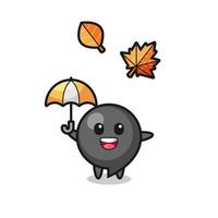 dessin animé du joli symbole de virgule tenant un parapluie en automne vecteur