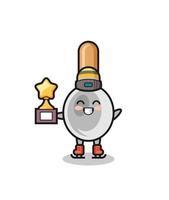 dessin animé de cuillère de cuisine en tant que joueur de patinage sur glace tenant le trophée du gagnant vecteur
