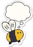 abeille de dessin animé et bulle de pensée comme autocollant imprimé vecteur