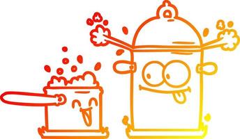 dessin de ligne de gradient chaud dessin animé de casseroles bouillonnantes vecteur