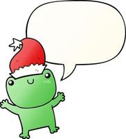 grenouille de dessin animé mignon portant un chapeau de noël et une bulle de dialogue dans un style de dégradé lisse vecteur