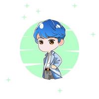 vecteur premium l chibi dessin animé mignon anime avec des cheveux bleus costum design style coréen. façon médecin.