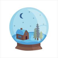 boule à neige souvenir de noël avec maison forestière à l'intérieur. illustration vectorielle plane. vecteur