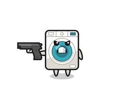 le personnage mignon de la machine à laver tire avec une arme à feu vecteur