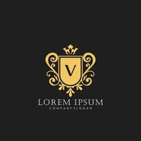 v modèle de logo de luxe de lettre initiale dans l'art vectoriel pour le restaurant, la royauté, la boutique, le café, l'hôtel, l'héraldique, les bijoux, la mode et d'autres illustrations vectorielles.