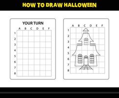 comment dessiner halloween pour les enfants. coloriage de compétences de dessin d'halloween pour les enfants. vecteur