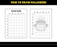 comment dessiner halloween pour les enfants. coloriage de compétences de dessin d'halloween pour les enfants. vecteur