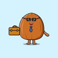 dessin animé amande noix homme d'affaires tenant une valise vecteur