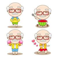 illustration de dessin animé de grand-père mignon avec des activités d'été vecteur