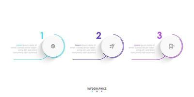 modèle de conception d'étiquettes infographiques vectorielles avec icônes et 3 options ou étapes. peut être utilisé pour le diagramme de processus, les présentations, la mise en page du flux de travail, la bannière, l'organigramme, le graphique d'informations. vecteur