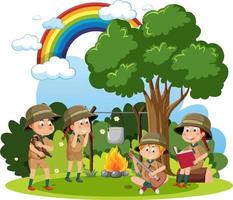 enfants campant dans la forêt vecteur