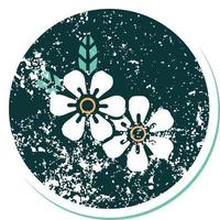 image emblématique de style tatouage autocollant en détresse de fleurs vecteur