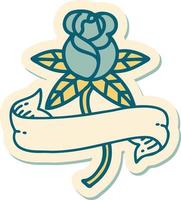 autocollant de tatouage dans le style traditionnel d'une rose et d'une bannière vecteur