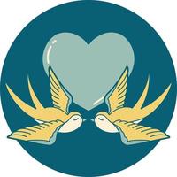 image emblématique de style tatouage d'hirondelles et d'un coeur vecteur