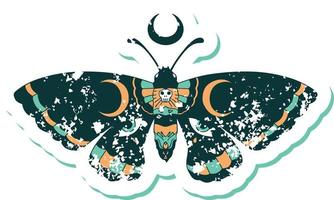 image emblématique de style tatouage d'autocollant en détresse d'un papillon de nuit vecteur