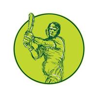 joueur de cricket batteur dessin au bâton vecteur