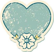 image emblématique de style tatouage autocollant en détresse d'un coeur et d'une fleur vecteur