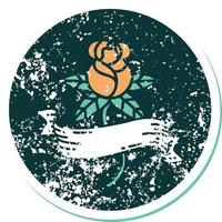 image emblématique de style tatouage autocollant en détresse d'une rose et d'une bannière vecteur