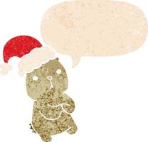 dessin animé ours de noël inquiet et bulle de dialogue dans un style texturé rétro vecteur