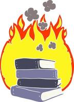 illustration en couleur plate d'une pile de livres en feu vecteur