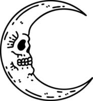tatouage dans le style de ligne noire d'une lune de crâne vecteur