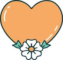 image emblématique de style tatouage d'un coeur et d'une fleur vecteur