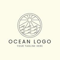 dessin au trait océan minimaliste avec emblème style logo vecteur icône modèle illustration design. vague d'eau, soleil, mer, création de logo