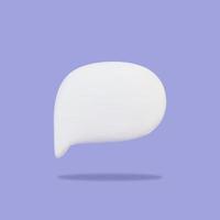 icône de bulle de parole 3d blanche vierge. boîte de message de dessin animé isolée sur fond violet. réseaux sociaux, communication, chat. élément de conception de vecteur réaliste.