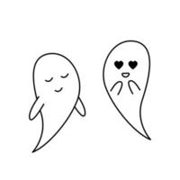 quelques fantômes mignons. doodle de personnages de dessins animés d'halloween. illustration vectorielle de contour dessiné à la main isolée sur fond blanc. vecteur