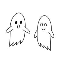 quelques fantômes mignons. doodle de personnages de dessins animés d'halloween. illustration vectorielle de contour dessiné à la main isolée sur fond blanc. vecteur