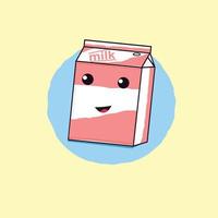 personnage de boîte à lait de dessin animé mignon. carton de lait kawaii avec paille et visage souriant. illustration d'art clip vectoriel isolé.