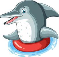 personnage de dessin animé de dauphin portant un anneau gonflable vecteur