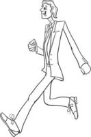 dessin animé mec mince personnage comique marchant coloriage vecteur